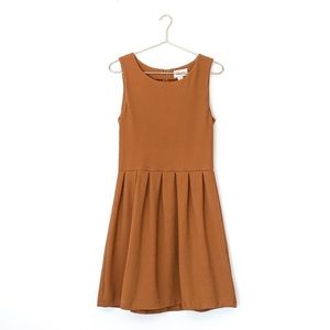 Gianni mustard pleated fit and flare a line dress